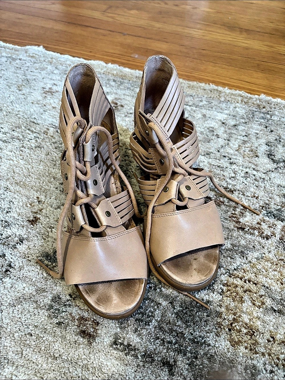 Sorel Joanie Lace Wedge Strappy Sandals, Brown size 10.5